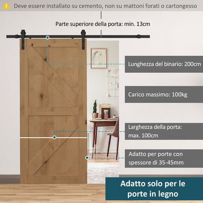 200cm Binario per Porta Scorrevole Kit Accessori con Binario e Rulli Portata 100kg Acciaio al Carbonio 20040.6cm