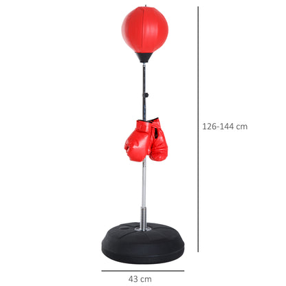 Punching Ball da Terra ad Altezza Regolabile con Guantoni da Boxe e Base Riempibile, 43x43x126-144 cm, Rosso