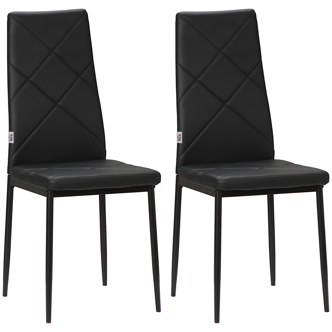Set di 2 Sedie Moderne imbottite da Pranzo con Schienale Alto in Finta Pelle e Acciaio,rivestimento a polvere, 41x50x97 cm, Nero