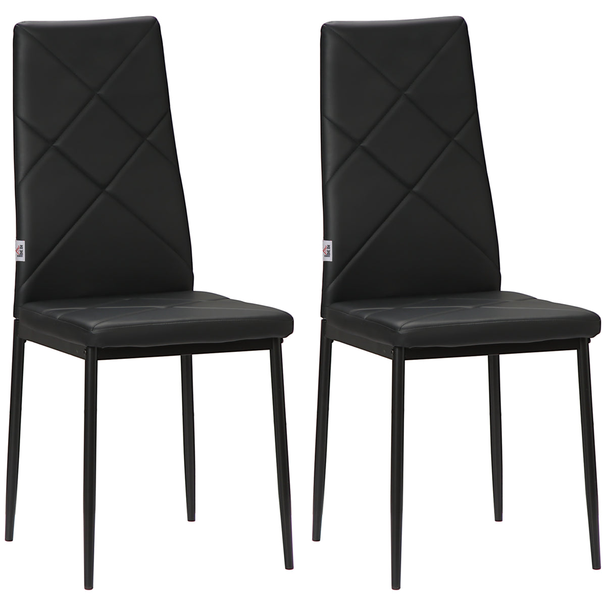 Set di 2 Sedie Moderne imbottite da Pranzo con Schienale Alto in Finta Pelle e Acciaio,rivestimento a polvere, 41x50x97 cm, Nero