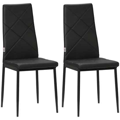 Set di 2 Sedie Moderne imbottite da Pranzo con Schienale Alto in Finta Pelle e Acciaio,rivestimento a polvere, 41x50x97 cm, Nero