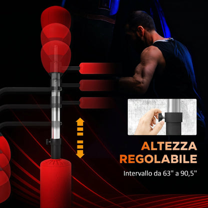 Sacco Boxe da Terra 4 in 1 con 2 Speedball, Barra Girevole e Sacco, Altezza Regolabile da 160-230cm, Rosso
