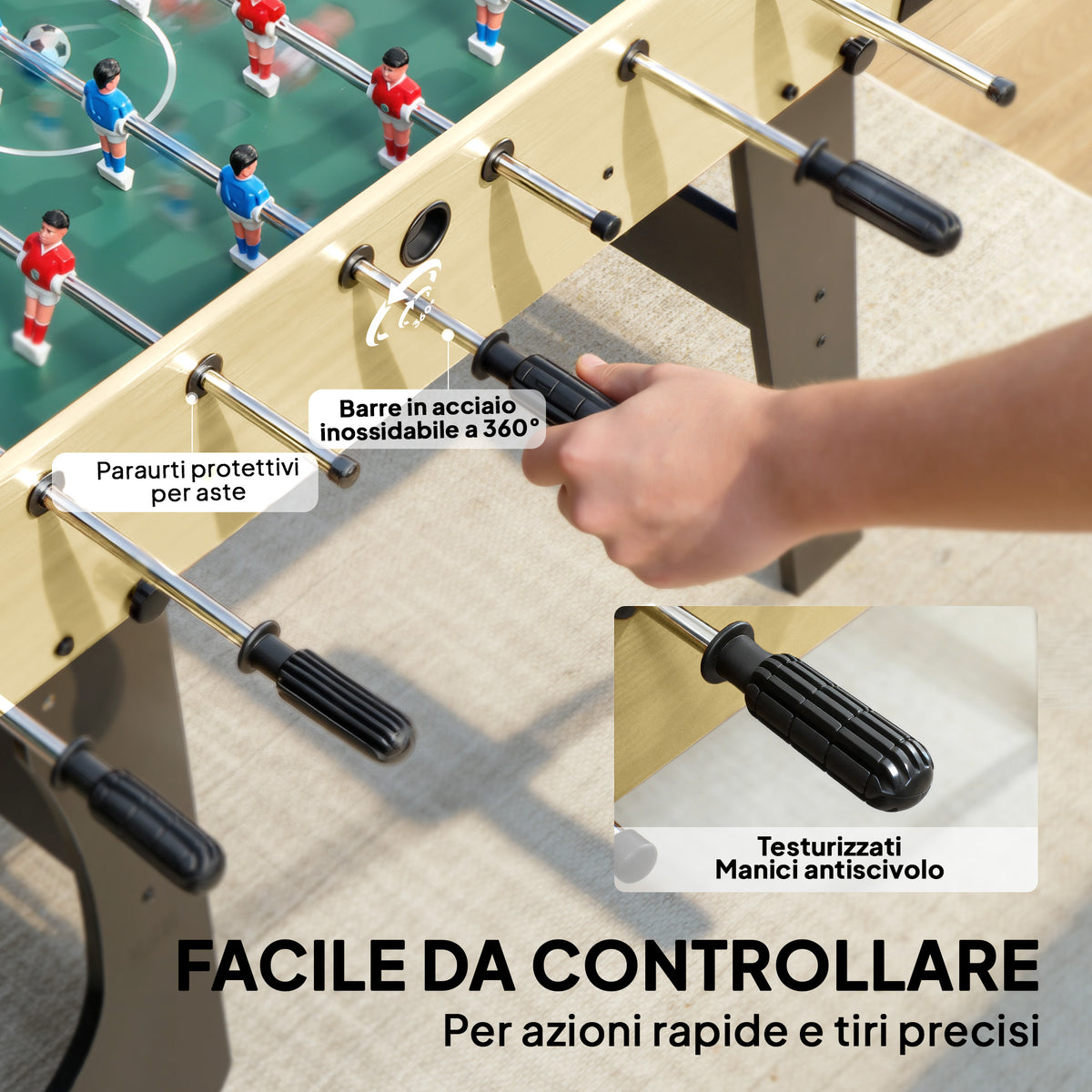 Calcio Balilla Pieghevole con Impugnature Antiscivolo, 2 Palline e Segnapunti, Verde e color Legno