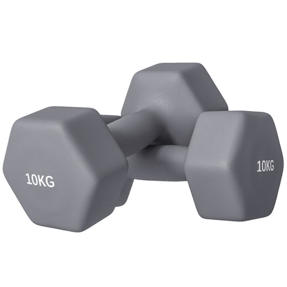 Set 2 Manubri Esagonali da 2x10 kg in Metallo e Plastica con Impugnatura Antiscivolo, 26x12x12 cm, Grigio