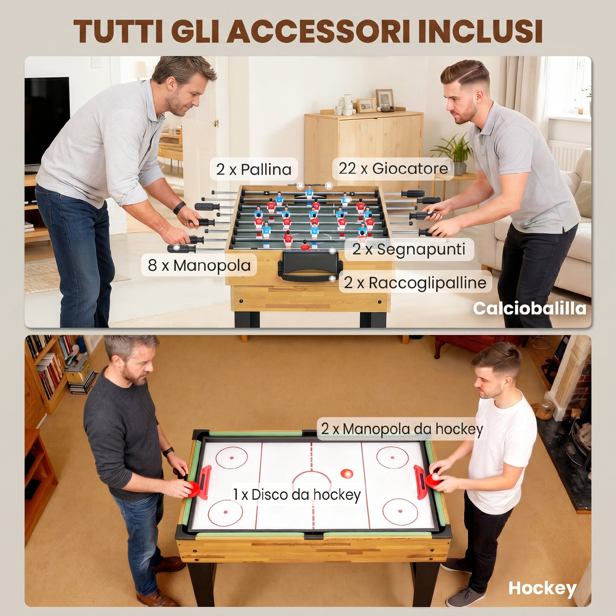 Tavolo da Gioco 13 in 1 con Calciobalilla, Ping Pong, Air Hockey, Biliardo, Scacchi e Altri, Noce
