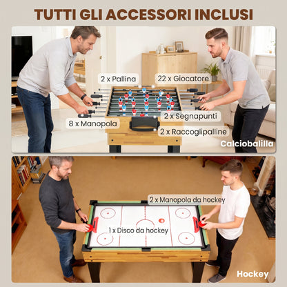 Tavolo da Gioco 13 in 1 con Calciobalilla, Ping Pong, Air Hockey, Biliardo, Scacchi e Altri, Noce