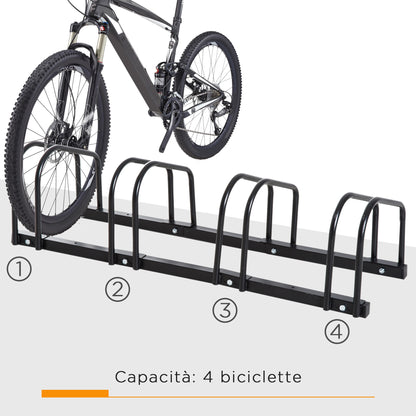 Rastrelliera Portabiciclette Parcheggio per 4 Biciclette in Acciaio, 110x33x27 cm, Nero