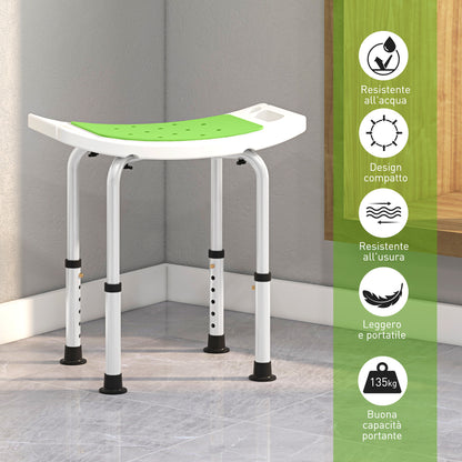 Sgabello da Doccia in Lega di Alluminio e Plastica Antiscivolo, Altezza Regolabile 6 Livelli 39-52cm, Verde
