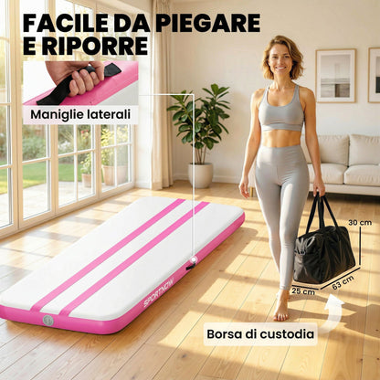 Tappetino Gonfiabile per Ginnastica, 3,05 m con Pompa Elettrica e Borsa