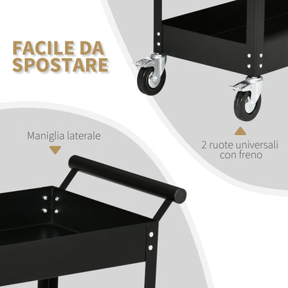 Carrello Porta Attrezzi a 2 Ripiani in Acciaio, 84.5x38x84cm, Nero