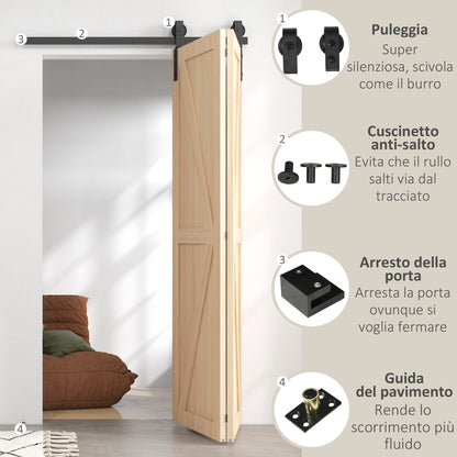 Kit per Porta Scorrevole Pieghevole in Acciaio al Carbonio Nero 122x0.5x4 cm