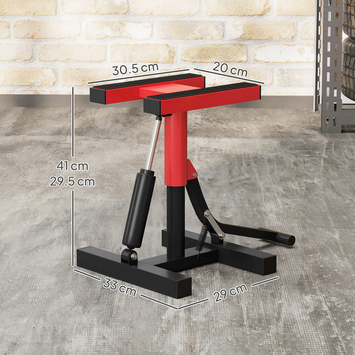 Cavalletto Alzamoto in Acciaio Capacità 150kg, Altezza Regolabile e Piano Antiscivolo, Rosso