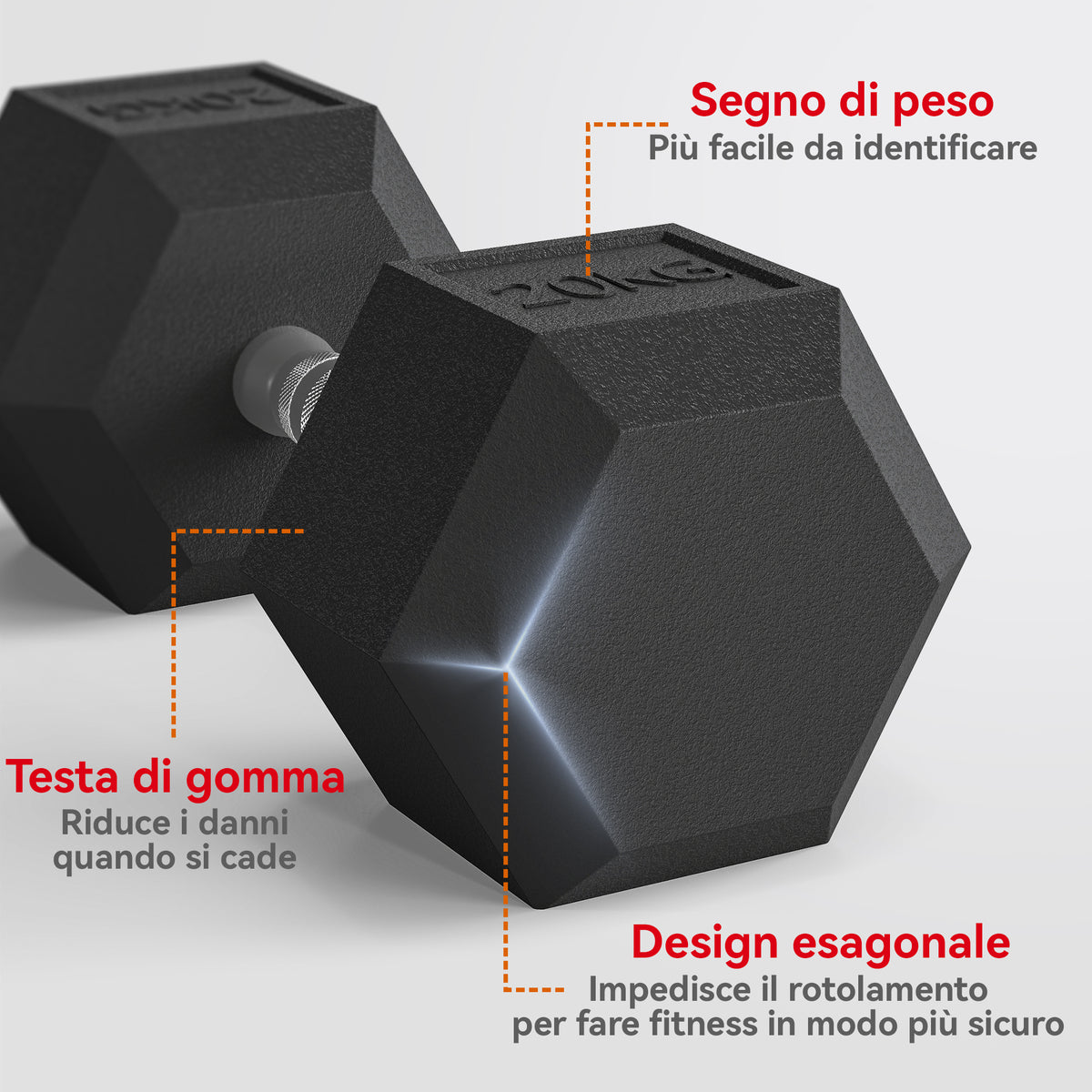 Set di Manubri da 2x20 kg con Impugnatura Antiscivolo, in Metallo, per Allenamento Fitness Casa e Palestra, Nero