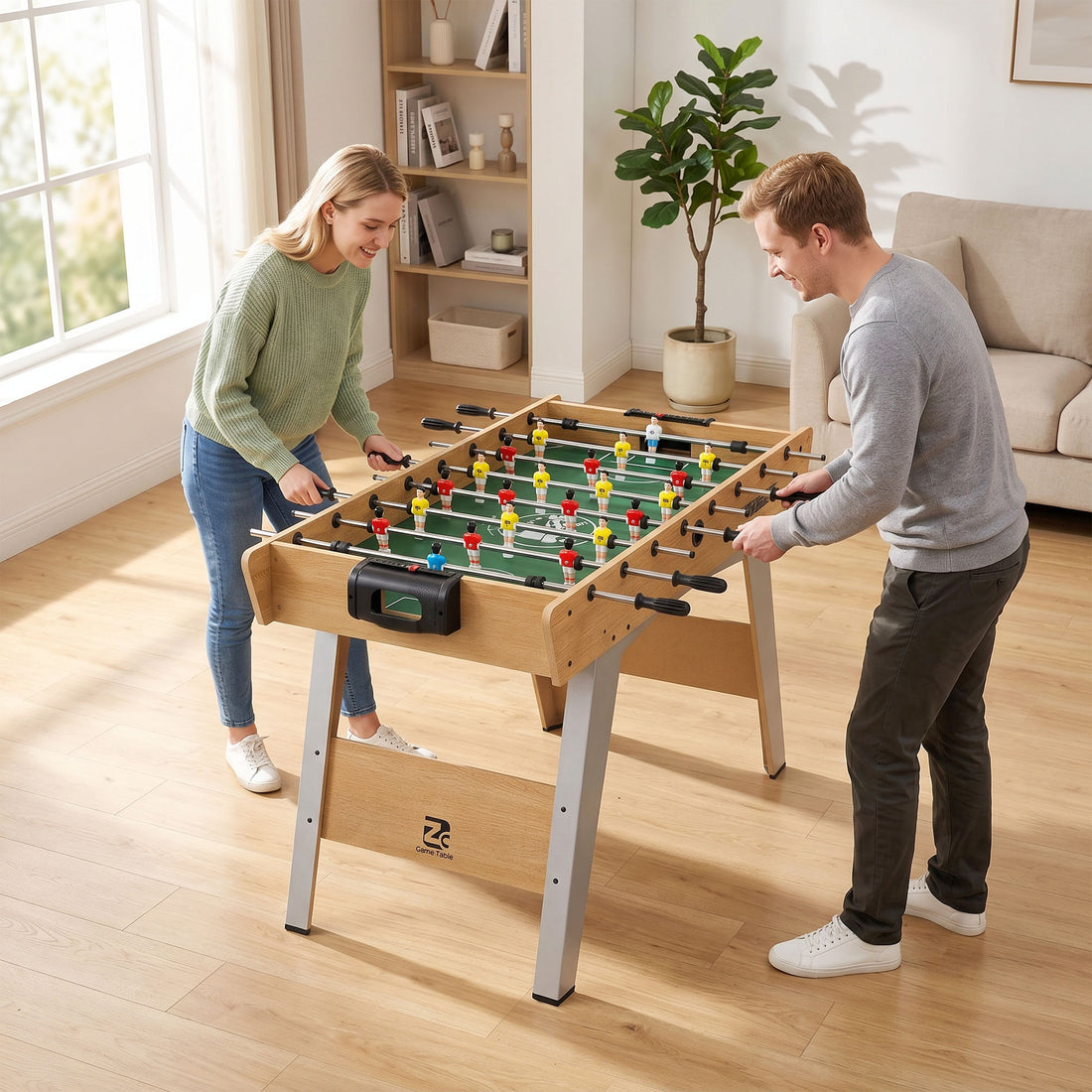 Calcio Balilla, Tavolo 121 Cm, 22 Giocatori, Segnapunti Manuali, Legno Naturale