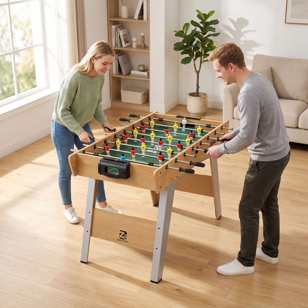 Calcio Balilla, Tavolo 121 Cm, 22 Giocatori, Segnapunti Manuali, Legno Naturale