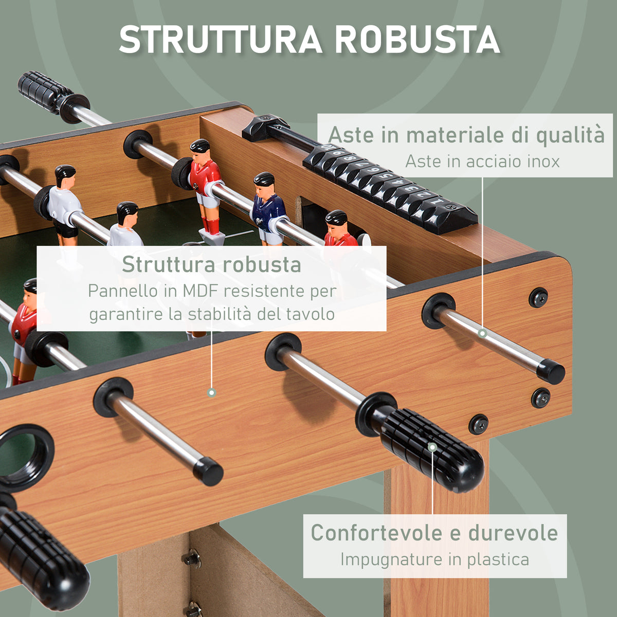 Calcio Balilla Professionale per Bambini e Adulti con Aste in Legno MDF 92x46x78cm