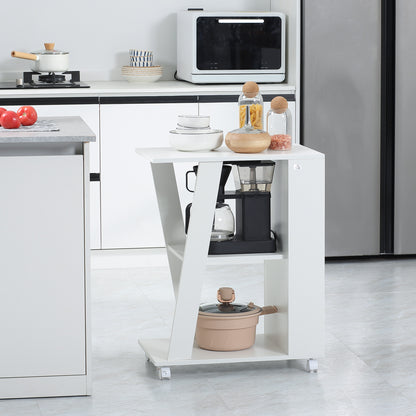 Carrello da Cucina Portavivande in Legno con 2 Ripiani e Ruote, 60x38x77cm, Bianco