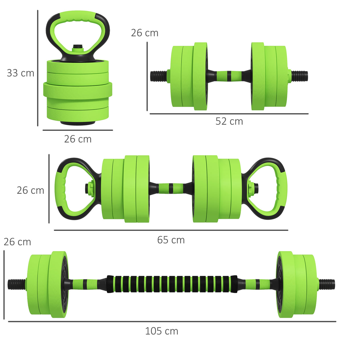 Pesi da Palestra Set 4 in 1 da 40kg totali, utilizzabile come Kettlebell, Manubri e Bilancieri