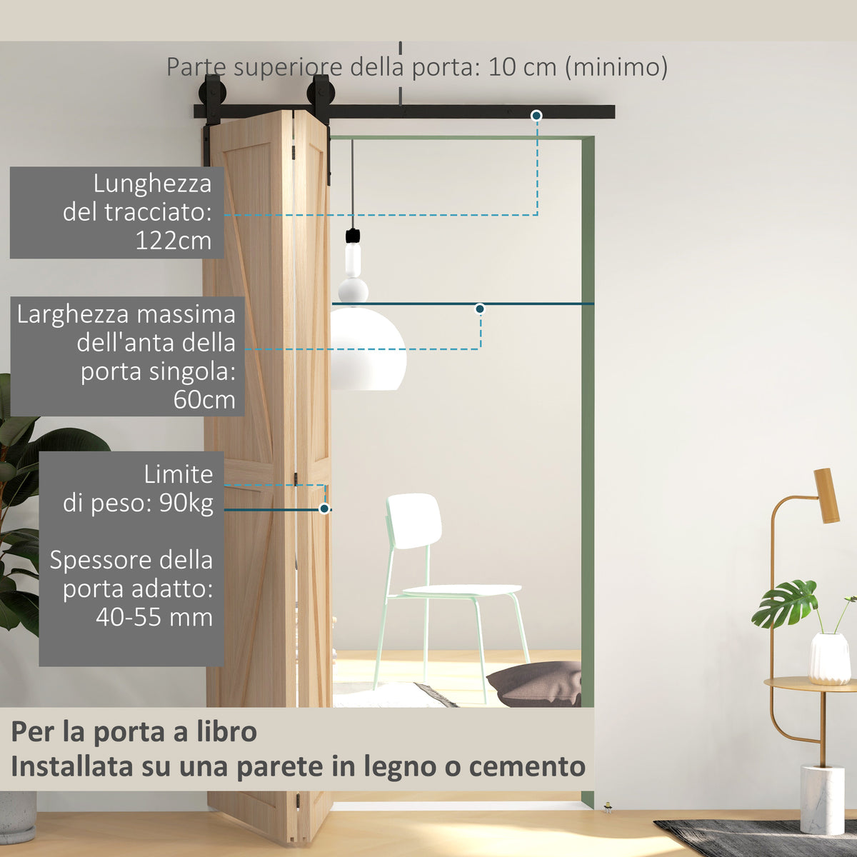 Kit per Porta Scorrevole Pieghevole in Acciaio al Carbonio Nero 122x0.5x4 cm