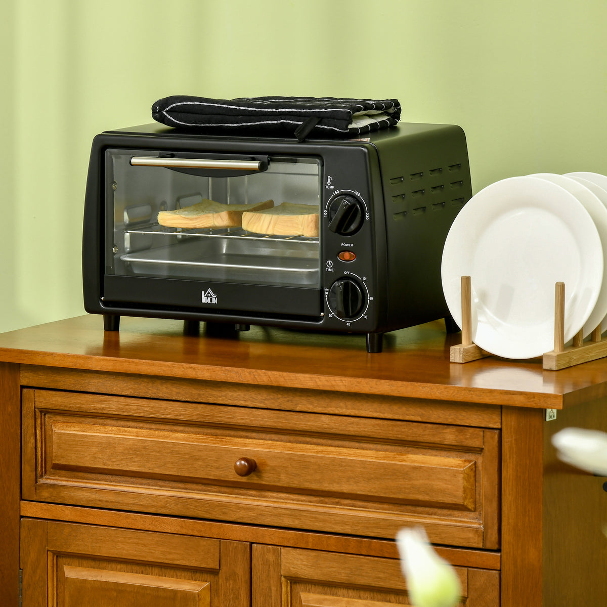 Fornetto Elettrico 10L da 750W con Temperatura Regolabile e Timer, 36.5x26x22 cm, Nero