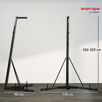 Supporto Sacco da Boxe Regolabile in Altezza e Autoportante con Base Triangolare, 170x90x182-225 cm, Nero