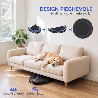 Mini Trampolino Fitness 114 cm Pieghevole con Manubrio Regolabile in Altezza, Blu e Nero