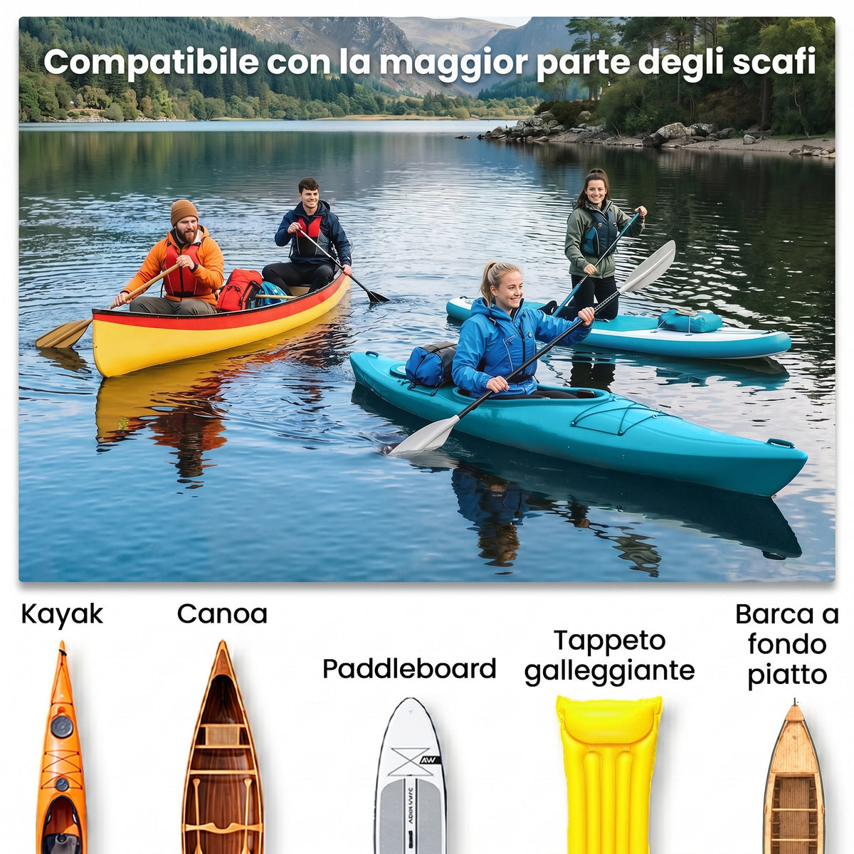Carrello per Kayak Pieghevole Pneumatici 25cm Adatto a Tutte Superfici