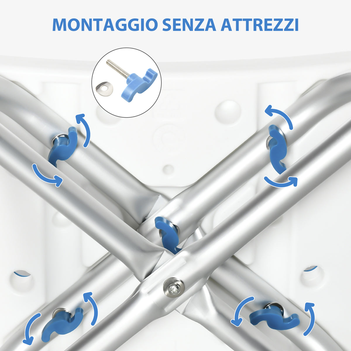 Sgabello per Doccia in Alluminio con Altezza Regolabile e Piedini Antiscivolo a Ventosa, Blu