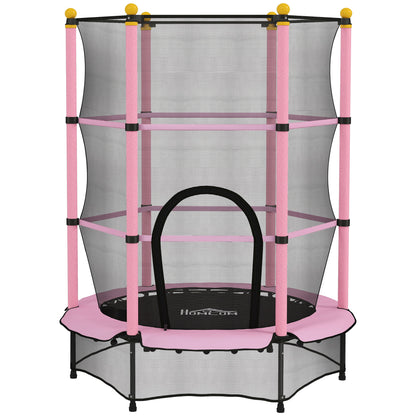 Tappeto Elastico per Bambini con Rete di Sicurezza e Pali Imbottiti Età 3-10 Anni, 140 x 190 cm, Rosa