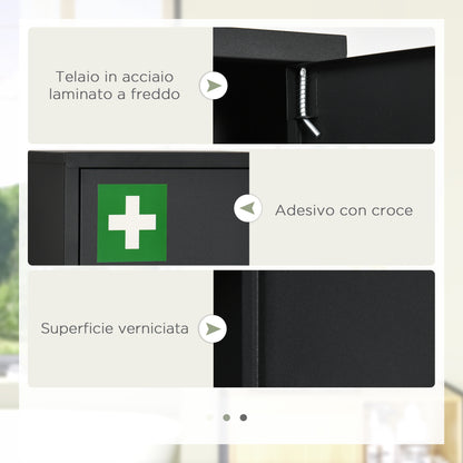 Armadietto Medicinali con 3 Mensole e Blocco con Chiavi in Acciaio, 30x14x46cm, Nero