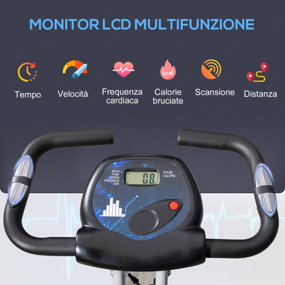 Cyclette Pieghevole da Fitness in Acciaio, Cyclette Magnetica Pieghevole da Casa con Altezza Regolabile, Resistenza Magnetica a 8 Livelli, Schermo LCD, 43x97x109cm, Grigio