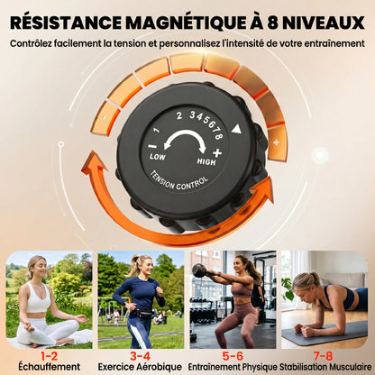 Cyclette Pieghevole 2 in 1, Resistenza Magnetica Regolabile 8 Livelli, Cyclette da Casa Silenziosa con Sensore Cardiaco, Sedile Regolabile, Bande Elastici, Schermo LCD, Ruote, Rosso
