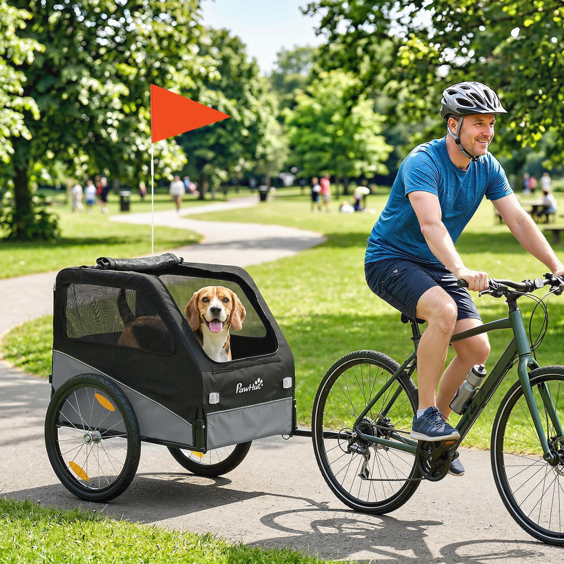 Rimorchio Bici per Cani Taglia Media Pieghevole in Metallo e 600D Oxford Copertura Sfoderabile, Grigio