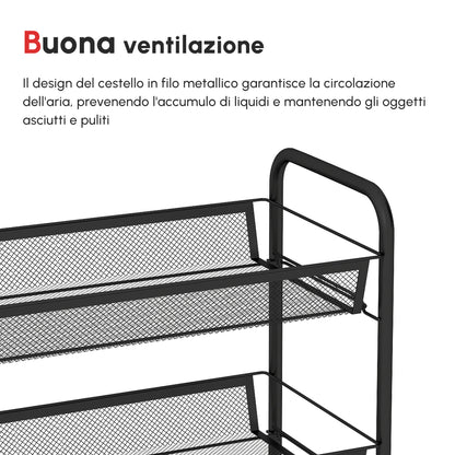 Carrello da Cucina Salvaspazio a 5 Livelli con Cestini a Rete in Acciaio, 45x26.5x106cm, Nero