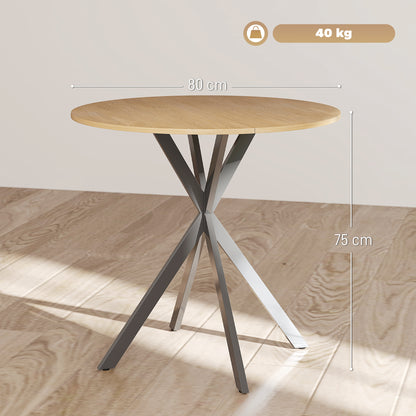Tavolo da Pranzo Rotondo Stile Industriale con Gambe a Croce in Acciaio, 80x75 cm, Colore Quercia