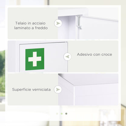 Armadietto Medicinali a 3 Ripiani con Serratura e 2 Chiavi, in Acciaio, 40x15x53.5 cm, Bianco