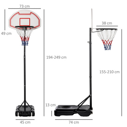 Canestro da Basket da Esterno con Supporto e Altezza Regolabile in Acciaio, 73x49x194-249 cm