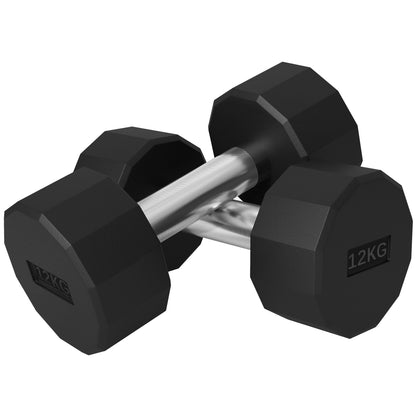 Set 2 Manubri a 12 Lati da 12 kg in Metallo e Gomma con Impugnatura Antiscivolo, 26x14x14 cm, Nero