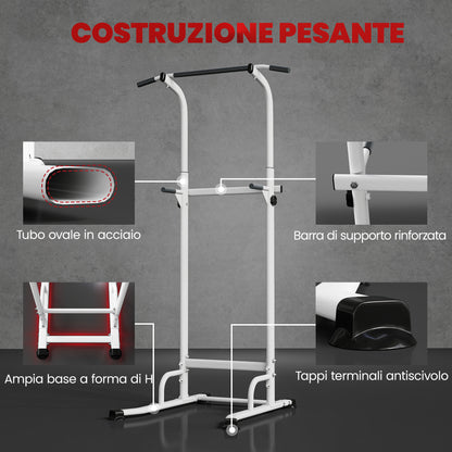 Stazione Fitness con Barre per Dip e Trazioni, Altezza Regolabile 176.5-227 cm e Capacità 120 kg, Bianco