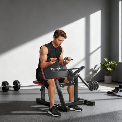Panca per Curl Bicipiti con Seduta e Appoggio per Gomiti Regolabili, Supporto per Pesi, Nero
