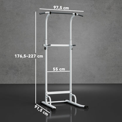 Stazione Fitness con Barre per Dip e Trazioni, Altezza Regolabile 176.5-227 cm e Capacità 120 kg, Bianco