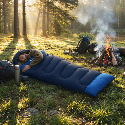 Sacco a Pelo Singolo per Adulti, Leggero e Compatto, 75x215 cm, Blu Navy