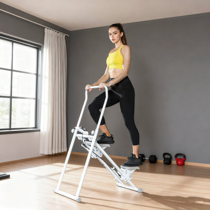 Stepper Vertical Climber Pieghevole con Impugnatura Regolabile, Pedali Antiscivolo e Monitor LCD, Bianco