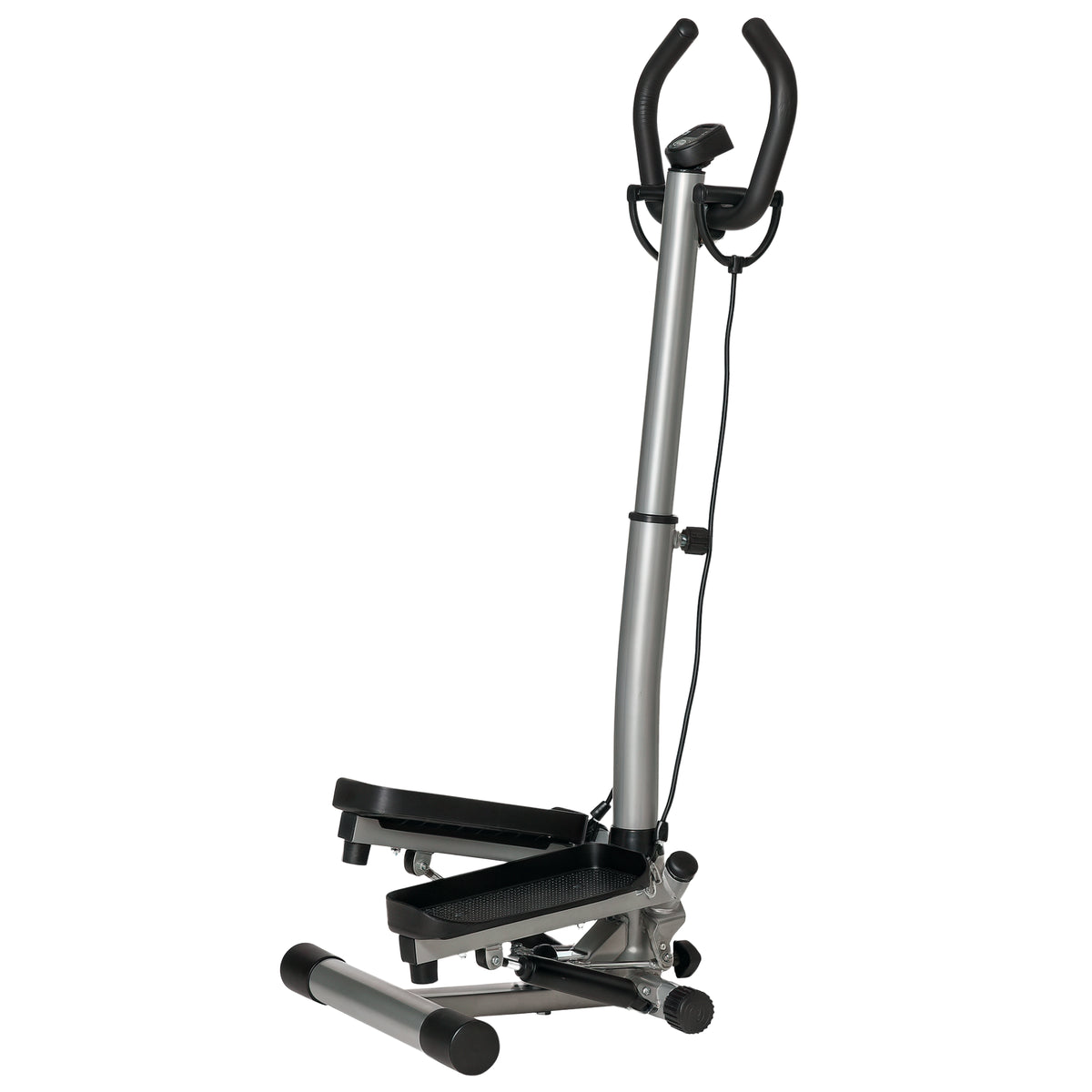 Stepper con Manubrio Regolabile, Monitor LCD ed Elastici, 55x53x118-128cm, Nero