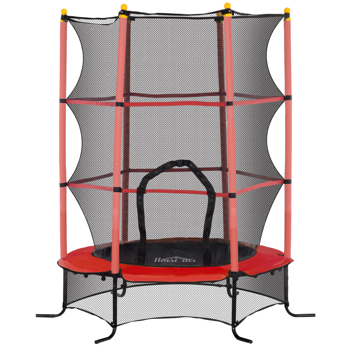 Trampolino Elastico per Bambini 1.6x1.9 m con Rete di Sicurezza e Pali Imbottiti, Età 3-10 Anni, Rosso