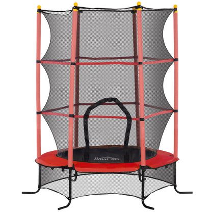 Trampolino Elastico per Bambini 1.6x1.9 m con Rete di Sicurezza e Pali Imbottiti, Età 3-10 Anni, Rosso