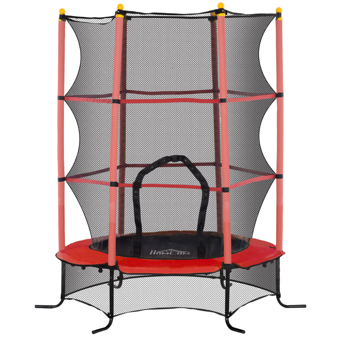 Trampolino Elastico per Bambini 1.6x1.9 m con Rete di Sicurezza e Pali Imbottiti, Età 3-10 Anni, Rosso
