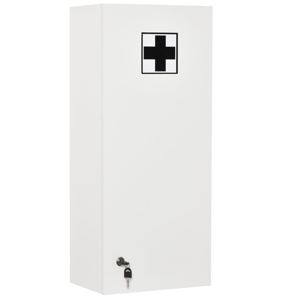 Armadietto Medicinali a Muro con Serratura, 5 Ripiani e Mensole Regolabili, in Legno e Vetro, Bianco, 30x20x70cm