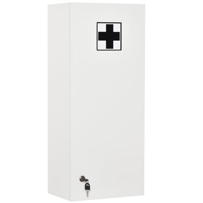Armadietto Medicinali a Muro con Serratura, 5 Ripiani e Mensole Regolabili, in Legno e Vetro, Bianco, 30x20x70cm