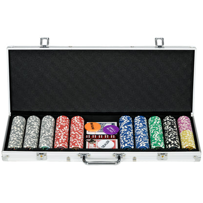 Set Poker per 9-10 Giocatori con 500 Fiches, 2 Mazzi di Carte e 5 Dadi, in Alluminio e Poliestere
